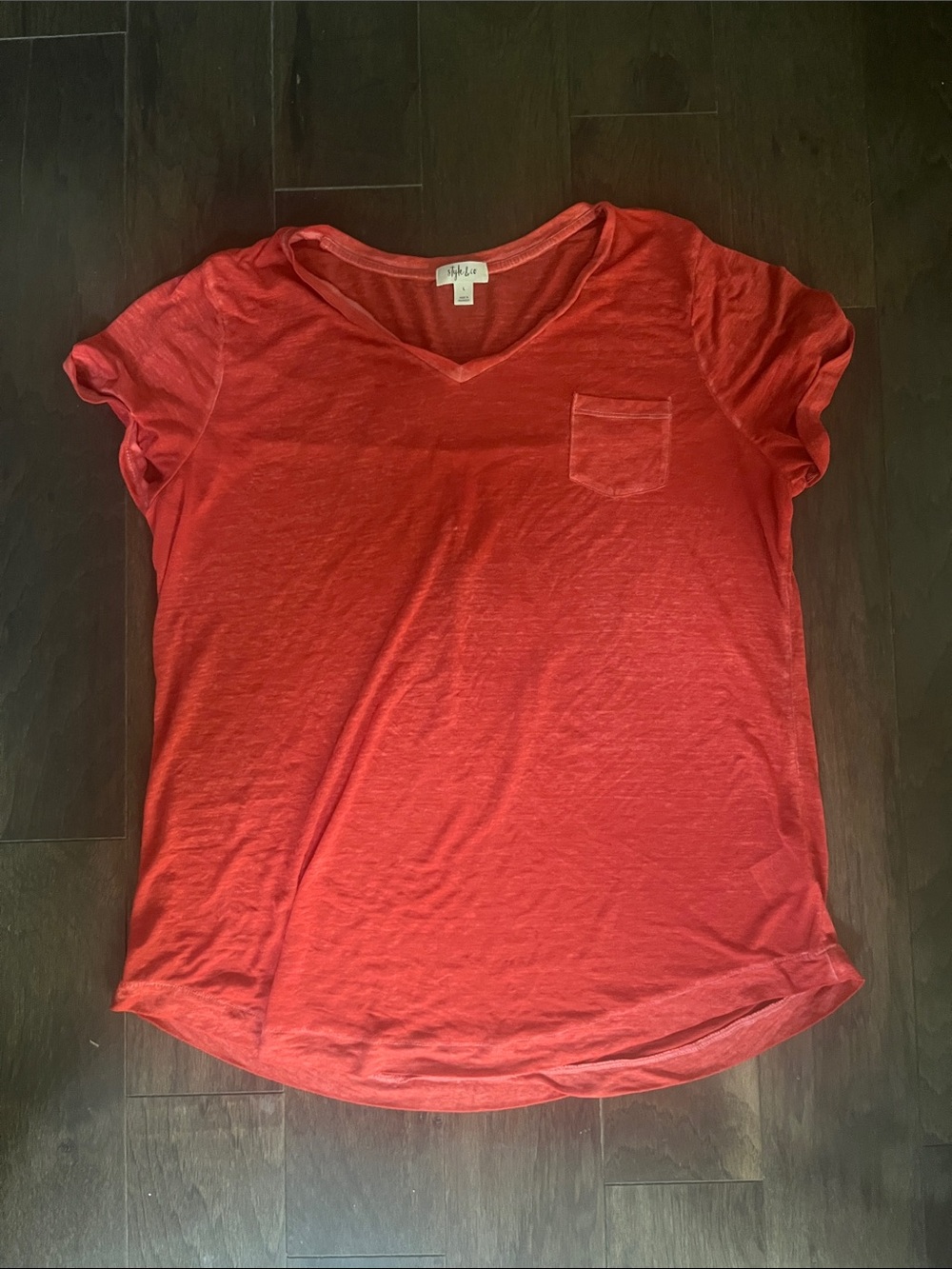 Style & Co. Red V-Neck Short Sleeve Pocket Tee